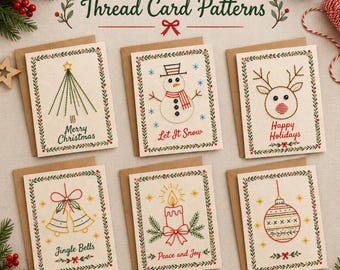 Modèles de cartes de Noël à broder, 6 motifs de broderie à imprimer, cartes de vœux à coudre soi-même, PDF pour débutants, téléchargement instantané