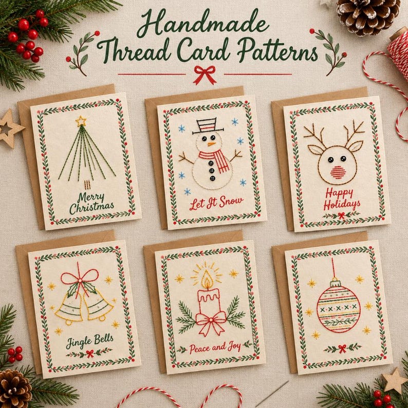 Christmas Thread Card Patterns 6 Printable Embroidery Designs DIY Christmas Thread Card Patterns 6 Printable Embroidery Designs DIY