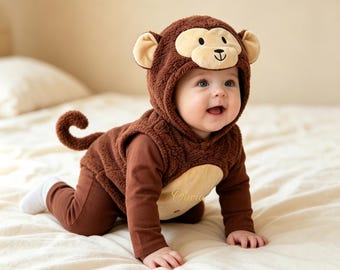 Body bébé personnalisé costume de singe, prénom brodé, cadeau de naissance
