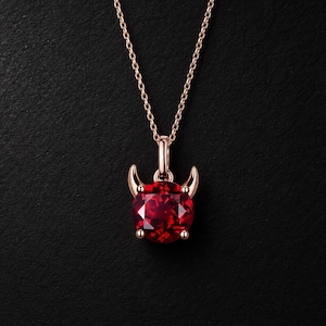 Round Ruby Devil Pendant, Little Devil Red Gemstone Necklace, July Birthstone, Solitaire Gifts