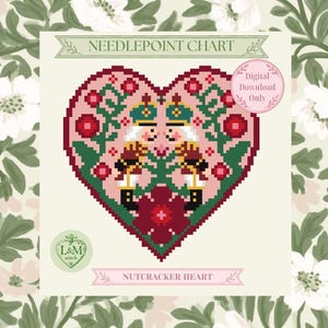 Nutcracker Couple Heart Needlepoint Chart | Christmas Ballet Cross Stitch Pattern PDF
