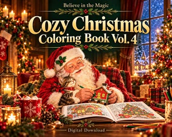 Cozy Christmas Coloring Book Vol. 4, 25 New Designs with Full Color Examples, Printable PDF