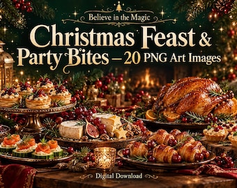 Christmas Feast & Party Bites Bundle, 20 PNG Digital Art Images