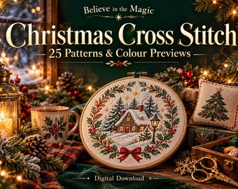 Christmas Cross Stitch Bundle: 25 Patterns, Colour Previews, Large Charts, DMC Keys (PDF)