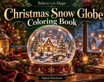 Christmas Snow Globe Coloring Book, 25 Winter Scenes with Color Examples (PDF)