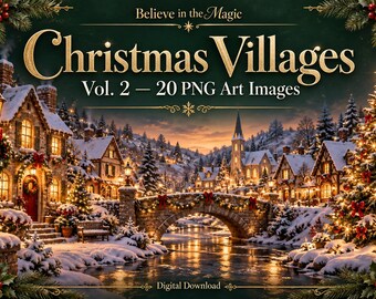 Christmas Villages Vol. 2 Bundle, 20 PNG Digital Art Images
