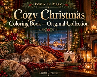Cozy Christmas Coloring Book, 25 Festive Designs, Full Color Examples (PDF Download)