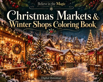 Christmas Markets & Winter Shops Coloring Book, 25 Designs, Full Color Examples (Digital Download)