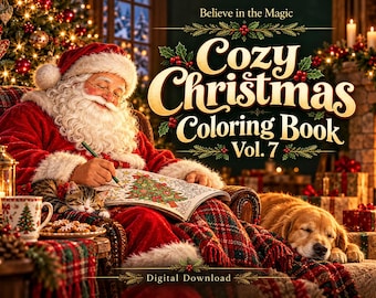 Cozy Christmas Coloring Book Vol. 7, 25 New Designs with Full Color Examples, Printable PDF