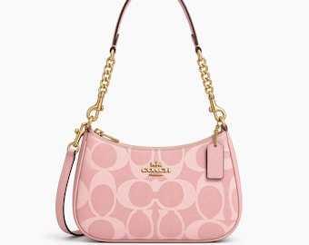 Roze Coach Teri schoudertas | Designer dameshandtas met gouden ketting