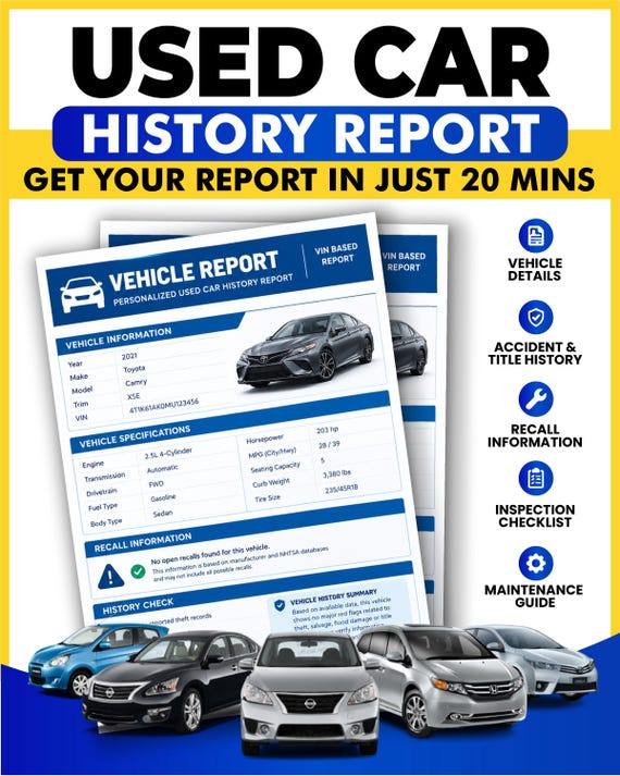 Personalized Used Car Inspection Report – VIN Vehicle Report – Pre Purchase Inspection Checklist for Cars – PDF Report (Digital)