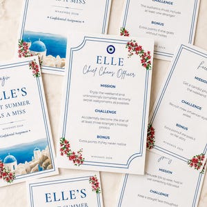 Tarjetas de misiones para despedidas de soltera en Mykonos / Retos para despedidas de soltera en Grecia (Descarga digital)