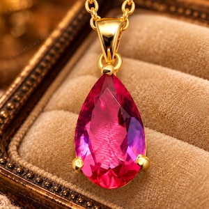 Collar con colgante de rubí rojo talla pera, joyería de plata de ley 925 con piedras preciosas, elegante collar de piedra roja, regalo para mujer