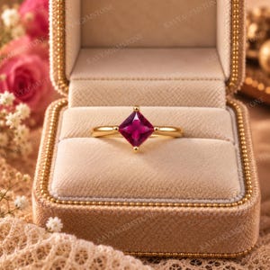 Ruby Ring 925 Sterling Silver, Princess Cut Ruby Solitaire Ring, Square Red Gemstone Ring, Minimalist Engagement Ring, Gift for Her
