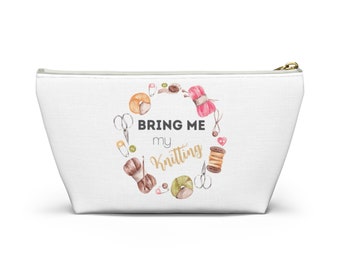 White "Bring me my Knitting" Accessory Pouch w T-bottom; knitting bag