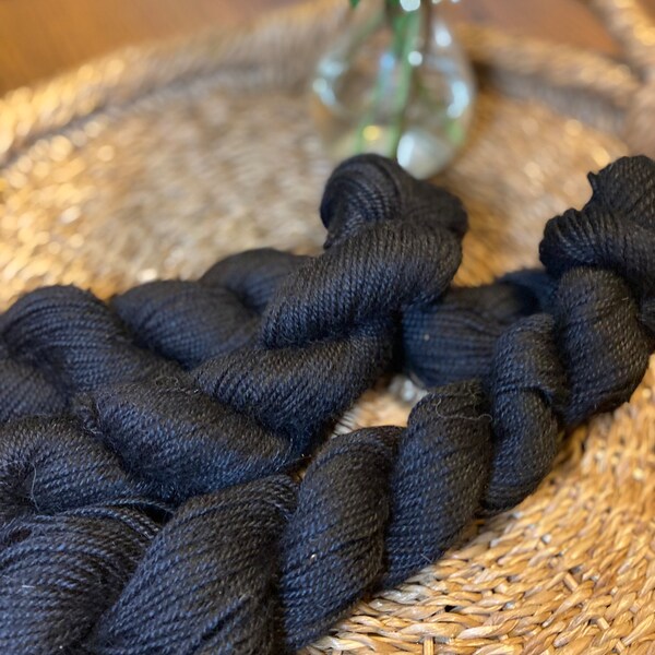 Farm-sourced undyed Black Huacaya Alpaca Yarn; Knitting Yarn