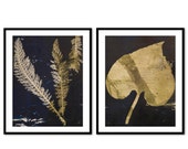 Art Painting Print - two prints of original art work INDIGO , yellow ochre, cream, Blue