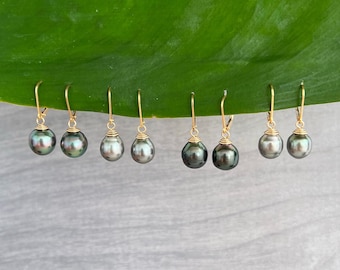 DOORBUSTER Tahitian Pearl Leverback Earrings , tahitian pearl jewelry , black pearl jewelry , gold filled