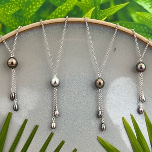 Tahitian Pearl Drop Necklace: Sterling Silver Keshi Pearl Jewelry