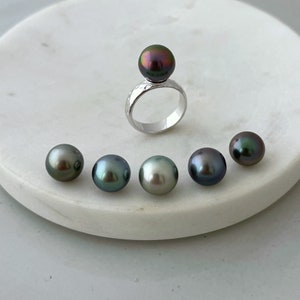 Tahiti Perle Ring • Erschwinglicher gehämmerter Solitär Solitär Ring • Tahiti Perlen • Sterling Silber einzigartiges Geschenk für sie