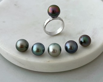 DOORBUSTER Custom Tahitian Pearl Solitaire Hammered Ring , tahitian pearl ring , tahitian pearl , tahitian pearl jewelry