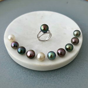 Tahitian Pearl Ring - Sterling Silver - 10mm Customizable Genuine Pearl - Pearl Jewelry Gift for Her