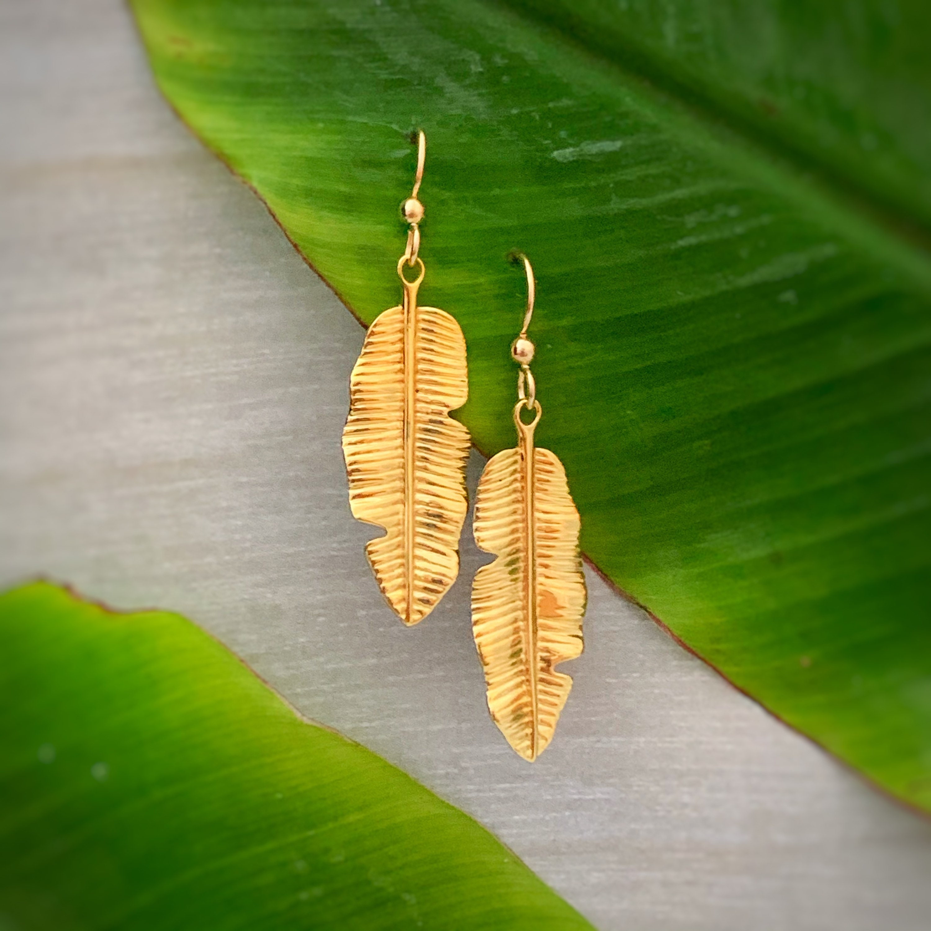 Boucles D'oreilles Fleurs De Bananier Orange Et Doré - Fait Main, Dormeuses, Neuf Avec étiquettes