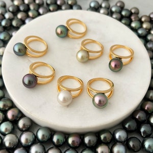 Tahitian Pearl Ring • Customizable Pearl Selection • 10mm Genuine Tahitian Pearl • Handmade Jewelry • Elegant Gift for Her