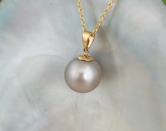 RARE 13mm Flawless Top Gem White Round Tahitian Pearl Pendant 18k solid gold bail , tahitian pearl pendant , white pearl pendant