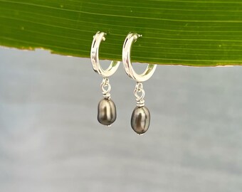 Luxe Sterling Silver Tahitian Keshis Pearl Hoop Boucles d’oreilles , perle de Tahiti , cerceau de perles de Tahiti , boucles d’oreilles de cerceau de perles de Tahiti , cerceaux keshi