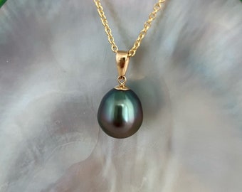 Flawless Gorgeous Deep purple blue Tahitian pearl pendant 18k solid gold | 11.7mm | tahitian pearl jewelry , tahitian pearl necklace