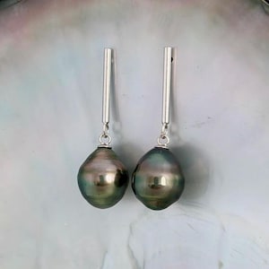 Tahitiaanse pauwenpareloorbellen • Strakke bungelsieraden • Sterlingzilveren steker