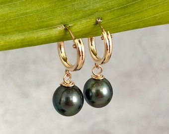 Ohrringe mit Tahitiperlen • Huggies-Ohrringe • Schmuck aus 14-karätigem Gold