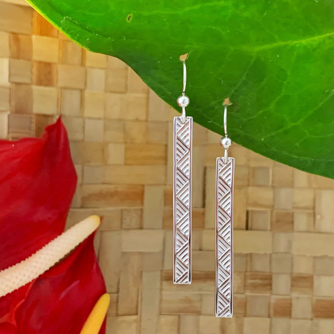 Hawaiian Gold Lauhala Bar Earrings , Hawaiian Jewelry , Hawaiian Earrings, Polynesian Jewelry