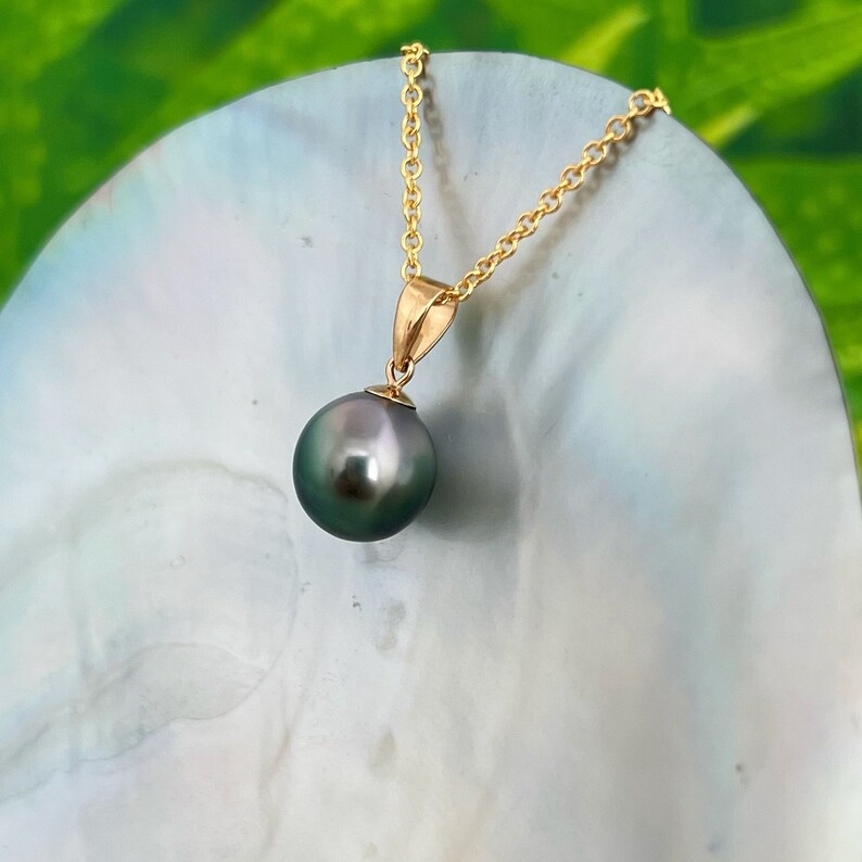 Near Flawless Blue Green Tahitian Pearl Pendant 18k Solid Gold ...