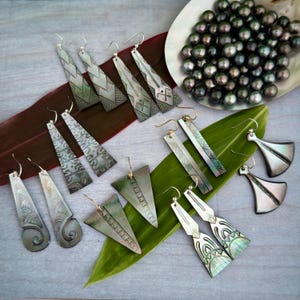 DOORBUSTER Mother of Pearl earrings Gold filled or Sterling Silver shell earrings hand carved earrings  natural shell jewelry made in hawaii