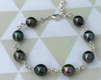Tahitian Pearl Bracelet with Thick Chain – Handmade in Hawaii • Luxurious Sterling Silver or Gold Filled Jewelry