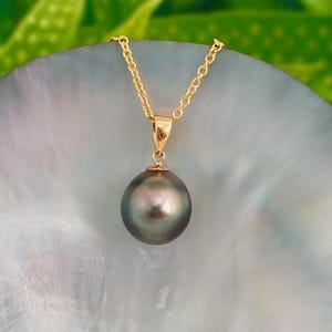 Tahitiaanse parelhanger van 11,5 mm: massief goud • Minimalistische ketting, kleurrijke boventoon