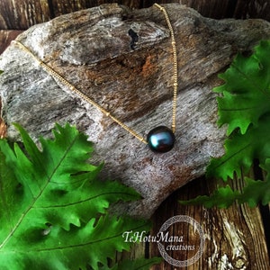 Collar de perlas flotantes de Tahití Collar de perlas de Tahití Collar de perlas de Tahití negras Joyas de perlas de Tahití Collar de perlas de Tahití de Hawái
