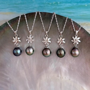 NEW Gardenia , Tiare Flower and Tahitian Pearl Necklaces , tahitian pearl pendant , tahitian pearl , tahitian pearl jewelry