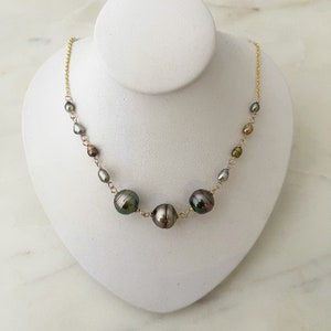 Tahitian Pearl Necklace – Genuine Pearls and Keshi Accents with Chain, Handmade in Hawaii