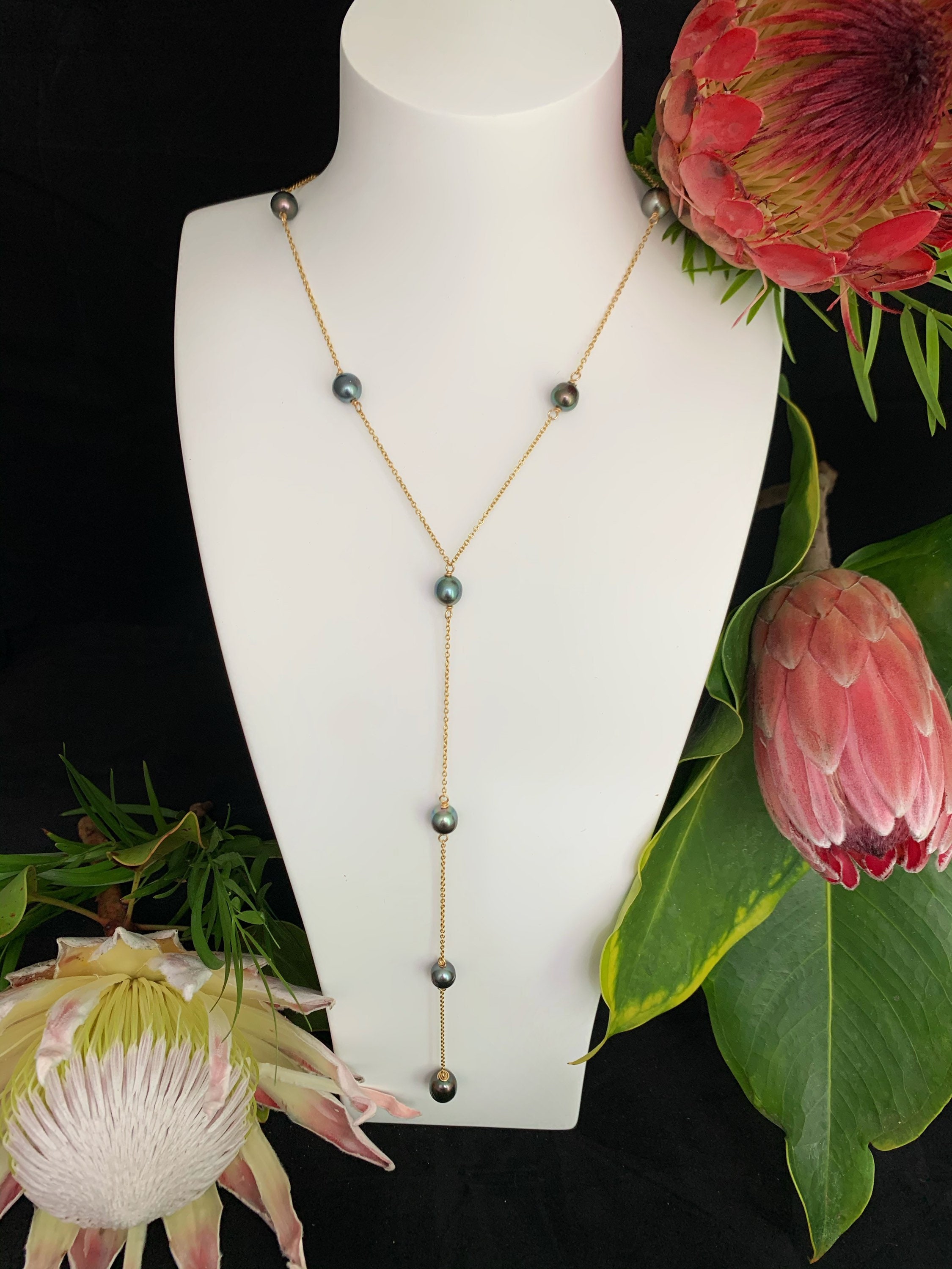 Trendy Tahitian Pearl Link Lariat Necklace , Tahitian Pearl