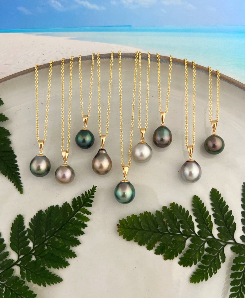 Near Flawless Peacock Green Lustrous Tahitian Pearl Pendant 18k Solid ...