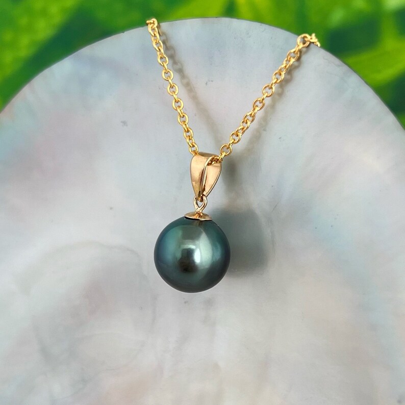 Vibrant Deep Ocean Blue Tahitian Pearl Pendant 18k Solid Gold ...