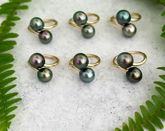 Valentine’s Double Tahitian pearl ring Adjustable , tahitian pearl pearl , tahitian pearl jewelry Tahitian pearl ring gold , tahitian pearl