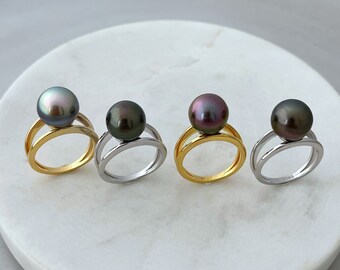 DOORBUSTER Custom 10+mm Tahitian Pearl Solitaire Ring , Tahitian pearl ring , tahitian pearl , tahitian pearl jewelry , pearl ring