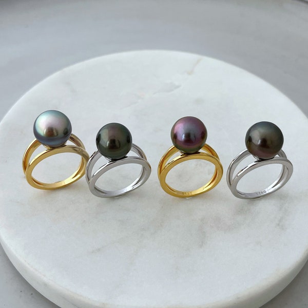 DOORBUSTER Custom 10+mm Tahitian Pearl Solitaire Ring , Tahitian pearl ring , tahitian pearl , tahitian pearl jewelry , pearl ring