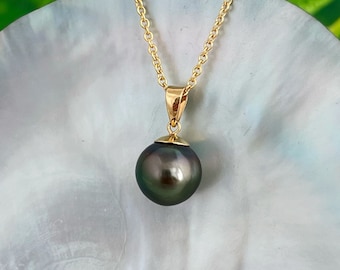 GENUINE Flawless Peacock Tahitian Pearl Pendant 18k gold , tahitian pearl necklace , tahitian pearl jewelry