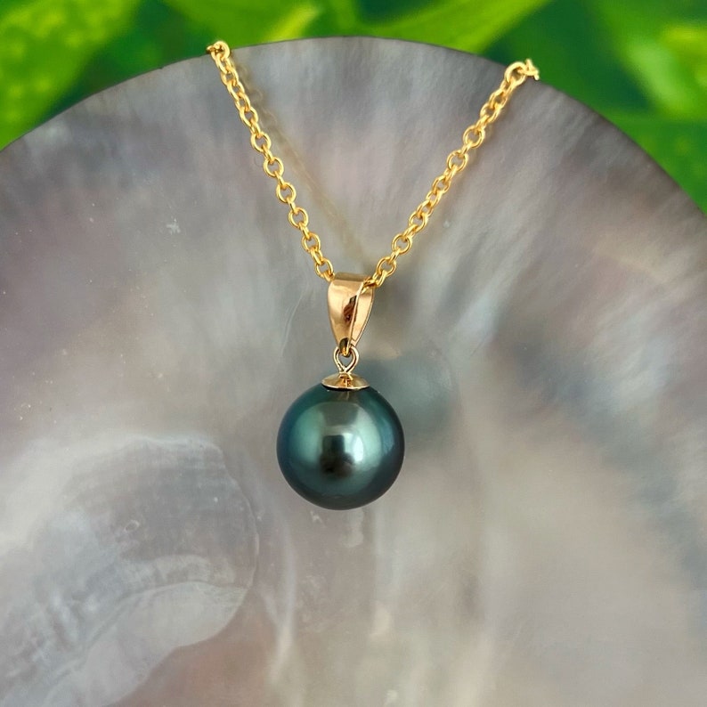 Vibrant Deep Ocean Blue Tahitian Pearl Pendant 18k Solid Gold ...