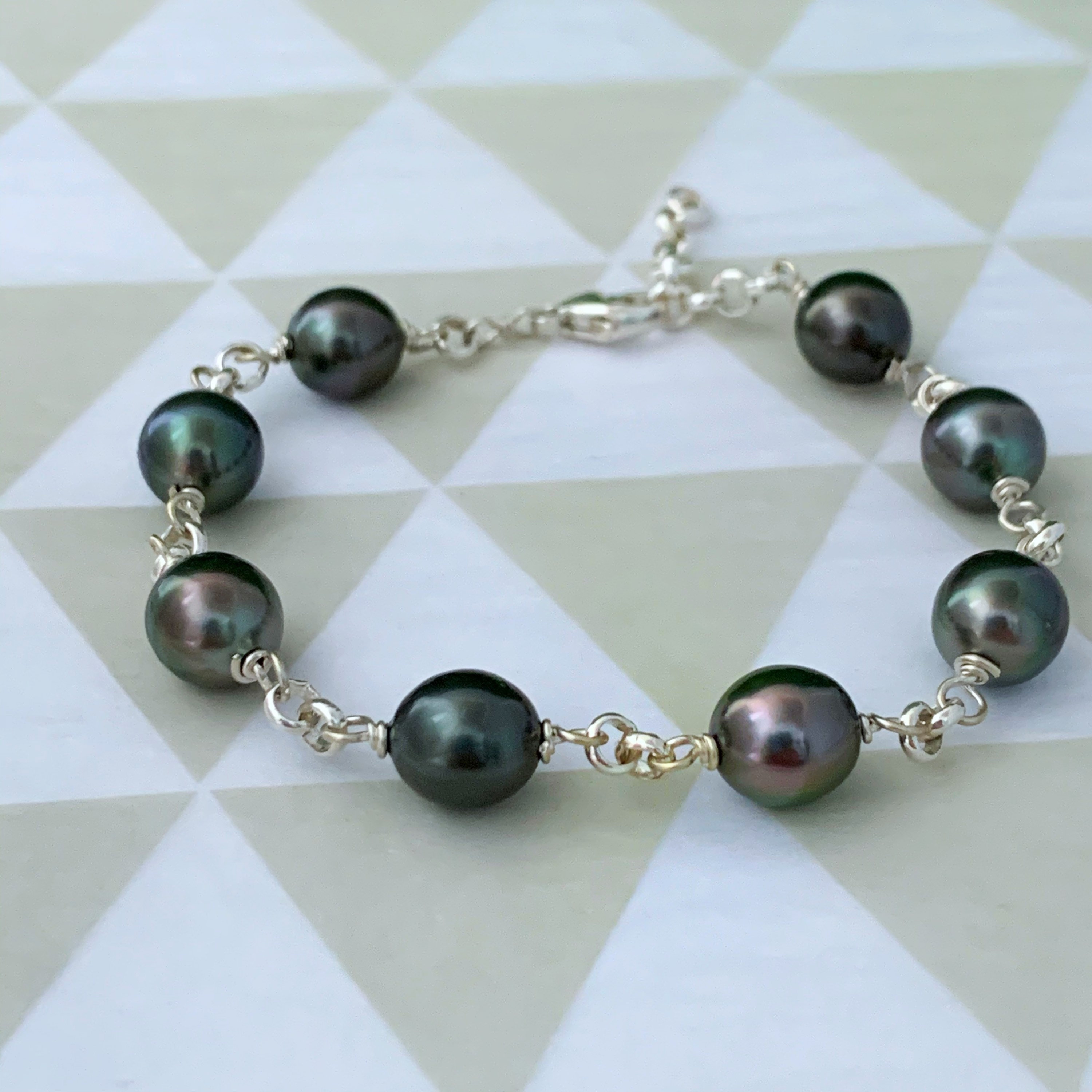 ☆人気☆【TATIANA】☆Pearl and Color Cubic jewel Bracele.t☆ Tahitian Pearl Bracelet With Thick Chain – Handmade in